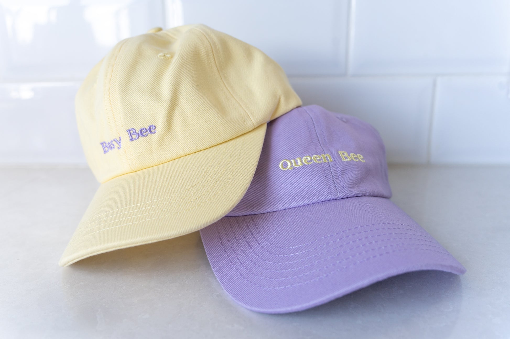 Matching hats set with 'Busy Bee' for kids and 'Queen Bee' for mums, perfect for mother-child outings in style.