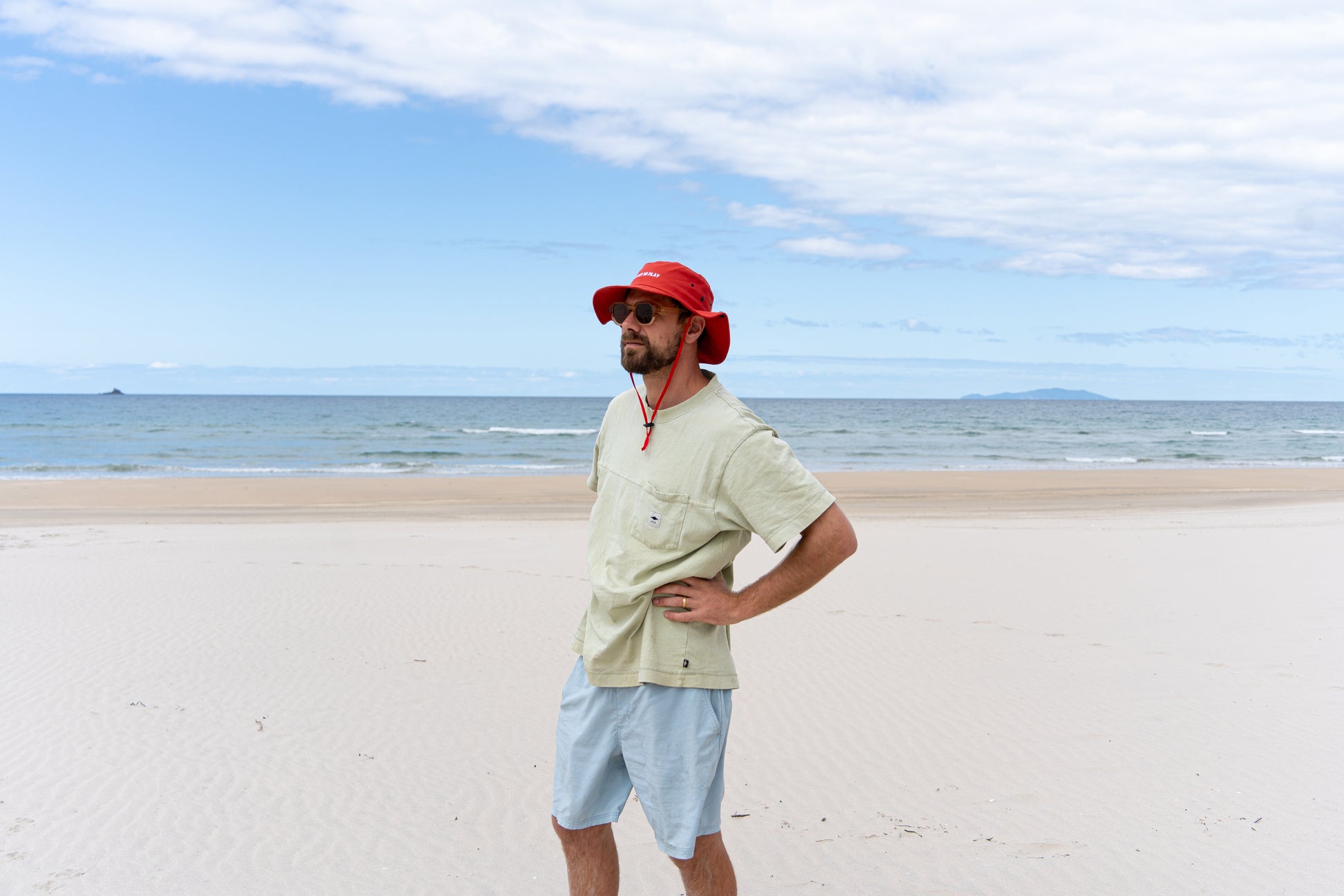 Adult-sized 'No Hat No Play' bucket hat in red.